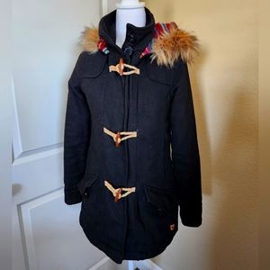 Roxy Women's Coat Faux Fur Hoodie, Multi Color Accents Size Small